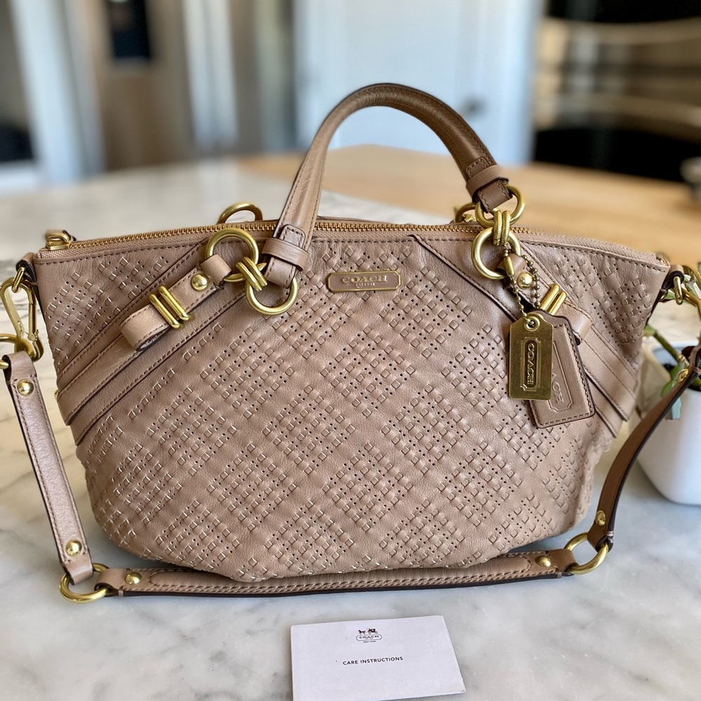 NWOT: Coach Madison Sophia Leather Satchel in Taupe Color